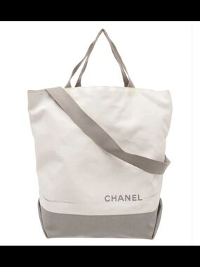 SOLD Authentic Chanel Nylon Tote Bag in White and Gray